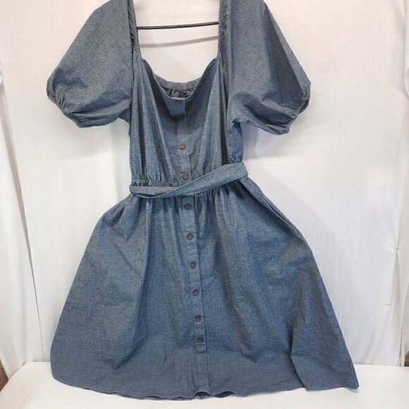 Lane Bryant Blue Denim Cotton Blend Button-up NWT Size 14 A Line Dress - Picture 1 of 8
